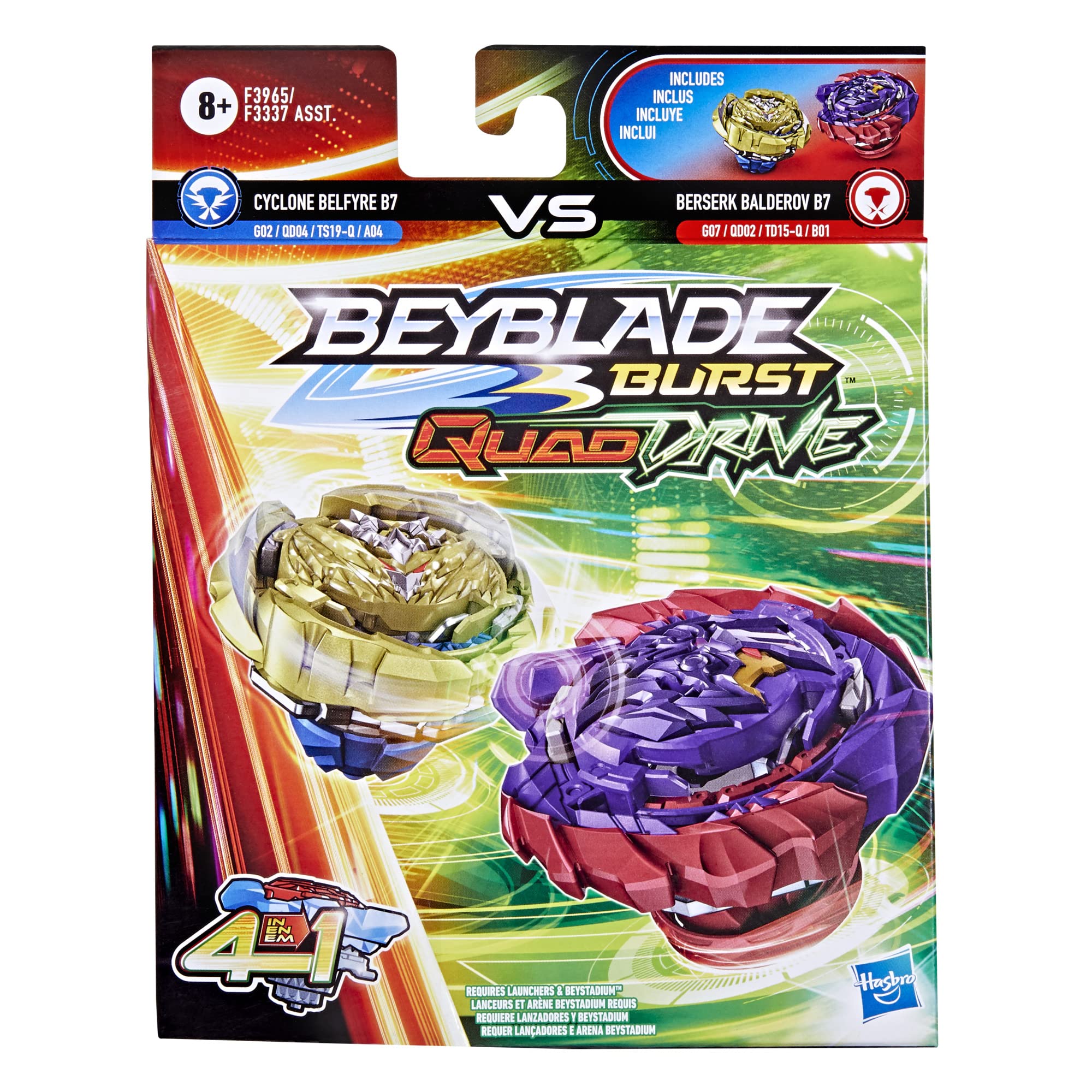 Beyblade Burst QuadDrive Berserk Balderov B7 and Cyclone Belfyre B7 Spinning Top Dual Pack -- 2 Battling Game Top Toy for Kids Ages 8 and Up