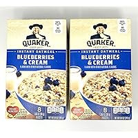 Quaker Instant Oatmeal Blueberries & Cream (2 Pack) 8 Packets Per Box - Instant Breakfest Cereal
