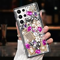 Losin Compatible with Galaxy S24 Ultra Bling Case for Women Girls Luxury 3D Sparkle Glitter Diamond Crystal Rhinestone Case Cute Shiny Gemstone Perfume Bottle Flower Design Shockproof Cover, Black