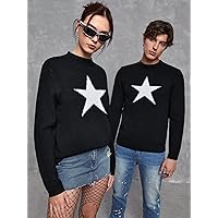 Sweaters for Men- 1pc Star Pattern Mock Neck Sweater (Color : Black, Size : Large)