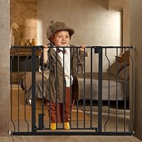 29.5” to 45.3” Baby Gate for Stairs Doorways and House, 30” Height Extra Wide Auto-Close Safety Dog Gate for Pets with Secure Alarm, Pressure Mounted, Black