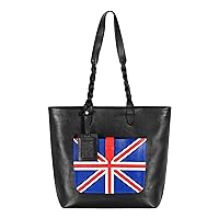 Union Flag Leather Shopper Tote Bag, Black, Large Women's Shoulder Handbag
