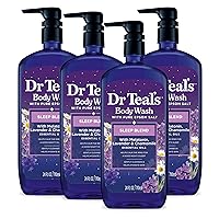 Body Wash with Pure Epsom Salt, Sleep Blend with Melatonin, Lavender & Chamomile Essential Oils, 24 fl oz (Pack of 4) (Packaging May Vary)