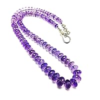 22 inch Long rondelle Shape Faceted Cut Natural Amethyst 6-12 mm Beads Necklace with 925 Sterling Silver Clasp for Women, Girls Unisex