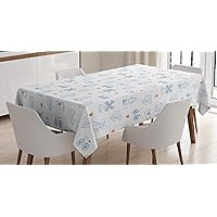 Ambesonne Dutch Tablecloth, Traditional Holland Culture Elements with Doodle Style Clogs Bicycles, Rectangular Table Cover for Dining Room Kitchen Decor, 52