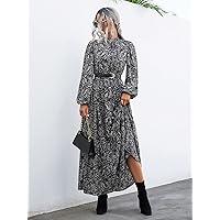 Women's Dress Dresses for Women Allover Print Button Front Dress Without Belt Dresses for Women (Color : Black, Size : Small)