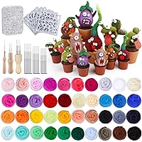 Mayboos Needle Felting Kit, Wool Roving 40 Colors Set Felt Plant Monster Kit for Beginner with DIY Needle Felting Supplies and Instruction for DIY Craft Home Decoration Gift