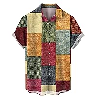 Color Block Short Sleeve Button Down Shirts Men Patchwork Summer Beach Hawaiian Tropical Retro Regular Fit Tunic Tops