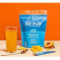 Hydrate Hydration Powder w/Electrolytes | Essential Amino Acids & Nutrients | NSF Certified for Sport, No Artificial Flavors | Easy Single-Serve Sticks | Peach Mango, 15 Sticks