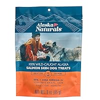 100% Wild-Caught Alaska Salmon Skin Dog Treats, Delivers 0.8% EPA & 1.0% DHA Omega-3 Fatty acids to Support Healthy Skin & Shiny Coat, Gluten Free, Grain Free Dogs Treat, 3 oz