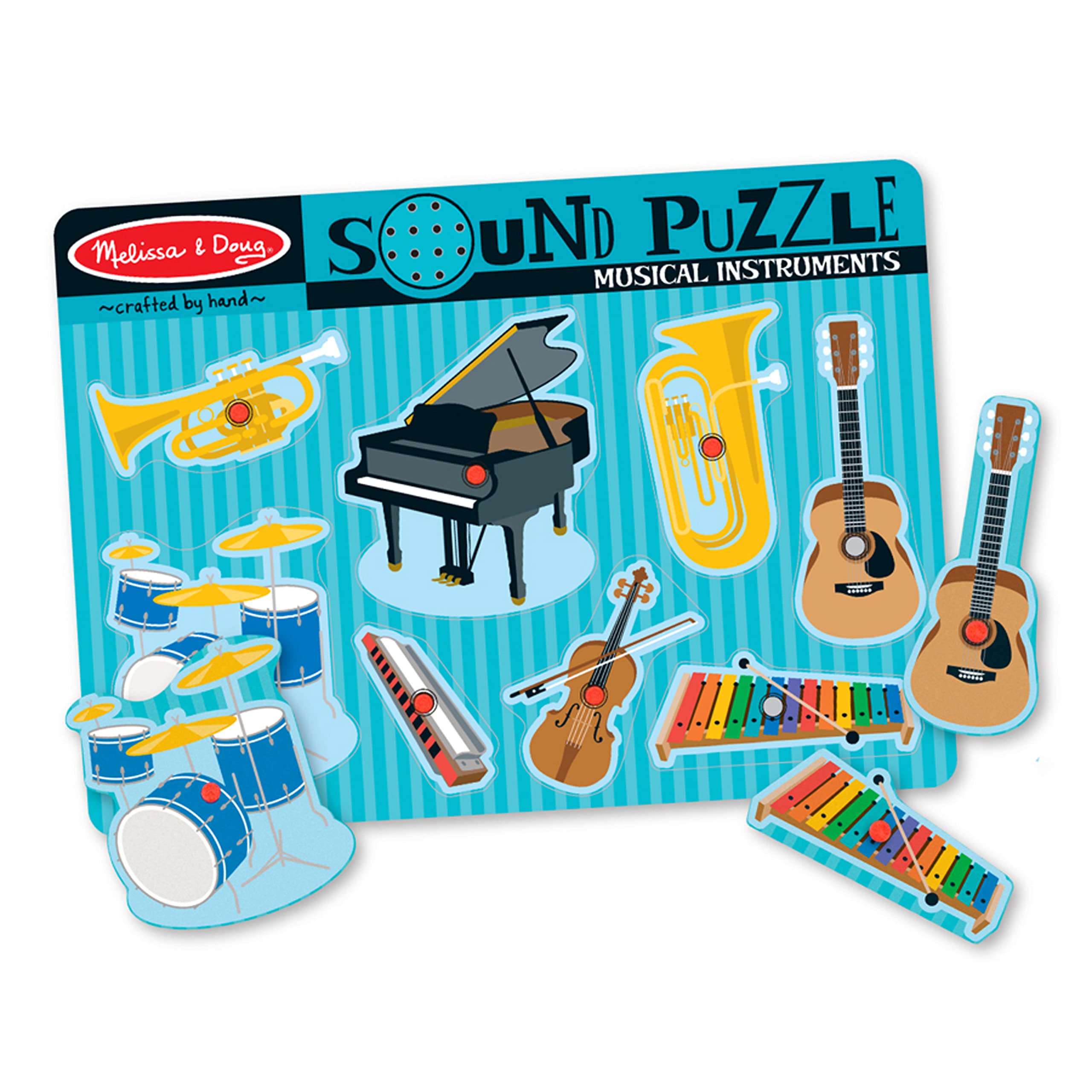 Melissa & Doug Musical Instruments Sound Puzzle - Wooden Peg Puzzle (8 pcs) - Wooden Peg Chunky Baby Puzzle, Music Learning Toys, Musical Sound Puzzles For Toddlers And Preschoolers Ages 2+