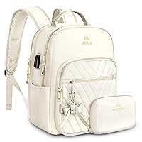 MATEIN Cute Backpacks for Women, Mini Stylish Daypack Purse with USB Charging Port, Waterproof Anti-theft Travel Casual Daily Rucksack Shoulder Handbag for Work College Dating, 2pcs Sets, Beige