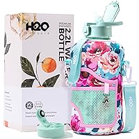 2.2L Half Gallon Water Bottle with Storage Sleeve and Removable Straw – BPA Free Large Reusable Drink Container with Handle - Big Sports Jug, 2.2 Liter (74 Ounce), Floral Bloom