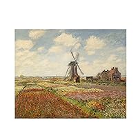 Claude Monet Canvas Wall Art,Field of Tulips in Holland Print Poster,Monet Poster Pictures Unframed Gift(Field Tulips in Holland,12x15in/30x38cm)