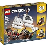 LEGO Creator 3in1 Pirate Ship 31109 Building Set - Toy Ship with Inn, Skull Island, Featuring 4 Minifigures, Shark Figure, Gift for Kids, Boys, and Girls Ages 9+ Years Old