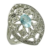 Carillon Certified Blue Topaz Oval Shape Natural Earth Mined Gemstone 10K White Gold Ring Anniversary Jewelry for Women & Men