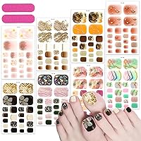 8 Sheets French Toe Nail Stickers Full Nail Wraps Self Adhesive Nail Art Polish Stickers Flowers Star Glitter Nail Strips Decal Toenail Stickers for Women Manicure Kits with Nail File