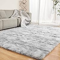 Area Rug 6x9 for Living Room Bedroom, Large Grey Fluffy Shag Area Rugs for Nursery Dorm Room Home Decor, Carpet Shaggy Fuzzy Rugs for Kids Girls Boys, Tie-Dyed Light Grey