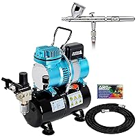 Iwata Eclipse HP CS Airbrush Set with 1/5 hp Cool Runner II Dual Fan Air Tank Compressor System Kit, Professional All-Purpose Dual-Action Gravity Feed Airbrush, 0.35mm tip, Hose, Holder, How-To Guide
