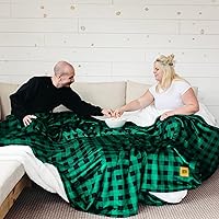 Big Blanket Co Sherpa Stretch™ Blanket Green Plaid | Immerse Yourself in The Best Sherpa Blanket | 10 x 10 ft Blanket | Huge Blanket Perfect for The Entire Family | Machine Washable