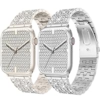 XYF 2 Pack Bling Bands Compatible for Starlight Apple Watch Bands 41mm 40mm 38mm for Women Men, Bling Sparkle Silver Band Upgraded Butterfly Buckle Strap for iWatch Series 9 8 7 6 5 4 3 2 1 SE