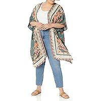 Angie Women's Printed Kimono Duster Long Cardigan