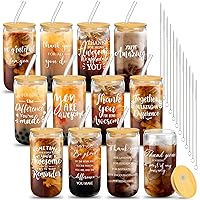 12 Set Employee Appreciation Gifts Thank You Gifts for Staff Coworker Thank You Glass Cups 16 oz Can Shaped Beer Glass with Lids Straws Brushes for Teacher Nurse(Stylish Style)