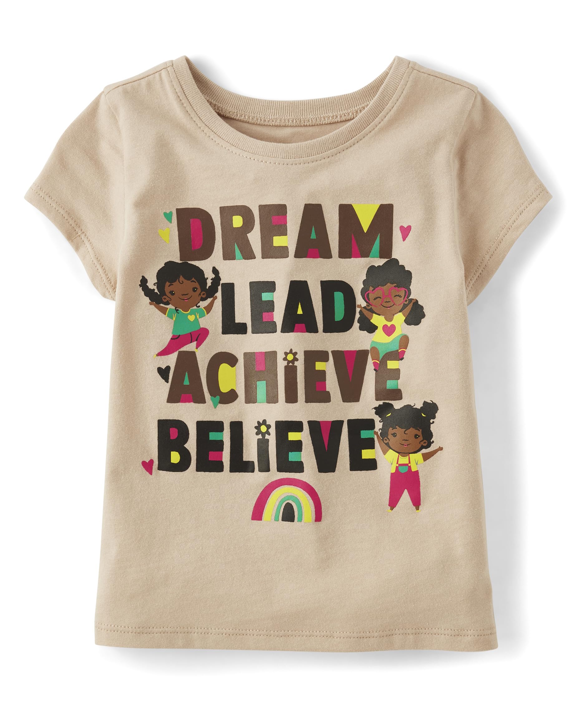 The Children's Place Baby Toddler Girls Short Sleeve Graphic T-Shirt, Dream,Lead,Achieve,Believe