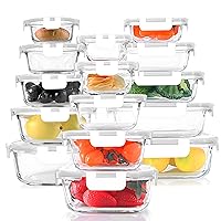 30 Pieces Glass Food Storage Containers Set, Glass Meal Prep Containers Set with Snap Locking Lids, Airtight Glass lunch Containers, BPA-Free, Microwave, Oven, Freezer & Dishwasher Friendly,White