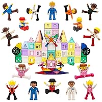 PicassoTiles 200PC Magnetic Tiles Castle Theme + 16PC Action Figures Expansion Building Bundle: STEAM Educational Playset for Creative, Fun and Learning Construction Play, Pretend Play Toy for Kids