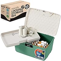 SereneLife Lockable Storage Container Bin, 6.5 Gallon Capacity Heavy Duty Storage Box with Combination Lock, Green