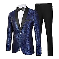 Men's Floral Dinner Party Prom Wedding Stylish Tuxedo Suits for Men One Button Dinner Jacket Pants Set
