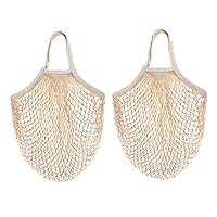 Cotton Mesh Produce Bags, Reusable Grocery Fruit Food Bags, Net String Shopping Tote Bag, Pack of 2