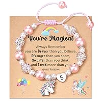 HGDEER Unicorns Gifts for Girls, Adjustable Pink White Pearl Unicorn Bracelet Birthday Christmas Gifts for Daughter Niece Granddaughter