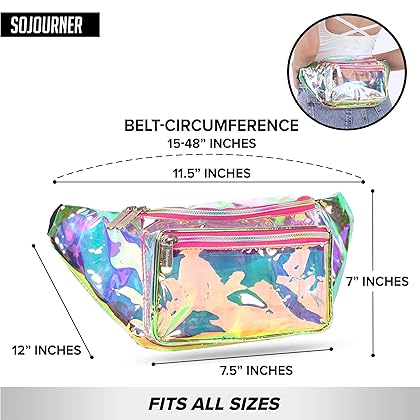 Holographic Clear Fanny Pack Belt Bag | Waterproof fanny pack for Women - Crossbody Bag Bum Bag Waist Bag Waist Pack - For Halloween costumes, for Hiking, Running, Travel and Stadium Approved (Pink)