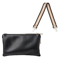 KEDZIE Eclipse Vegan Leather Convertible Wallet Crossbody Bag (Black) & Interchangeable 2-Inch Bag Strap (24 Carat Black V2)