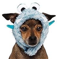 Furhaven XS to SM Dog Hat, Washable & Cozy - Two-Tone Faux Fur Flex-Fit Blue Monster Dog Hat Costume - Blue, Extra Small to Small