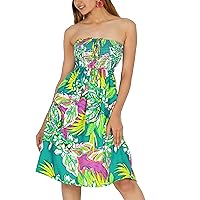 LA LEELA Women's Summer Boho Beach Smocked Mini Flowy Dress Tube Top Strapless Dresses for Women