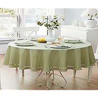 Newbridge Fabric Oval Tablecloth, 60 x 84 Inch, Spring Provence Lattice Cutwork Solid Color Textured, Water and Stain Resistant Easy Care Fabric Table Cloth, Sage