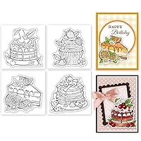 GLOBLELAND 4Pcs Mini Cake Fruit Clear Stamps for DIY Scrapbooking Mini Strawberry Cherry Silicone Clear Stamp Seals Transparent Stamps for Cards Making Photo Album Journal Home Decoration