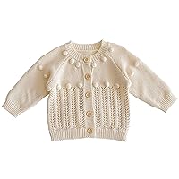Baby Girls Knit Sweater Uniform Cardigan Long Sleeve Jacket Sweater (as1, Age, 3_Months, Off White, Large)