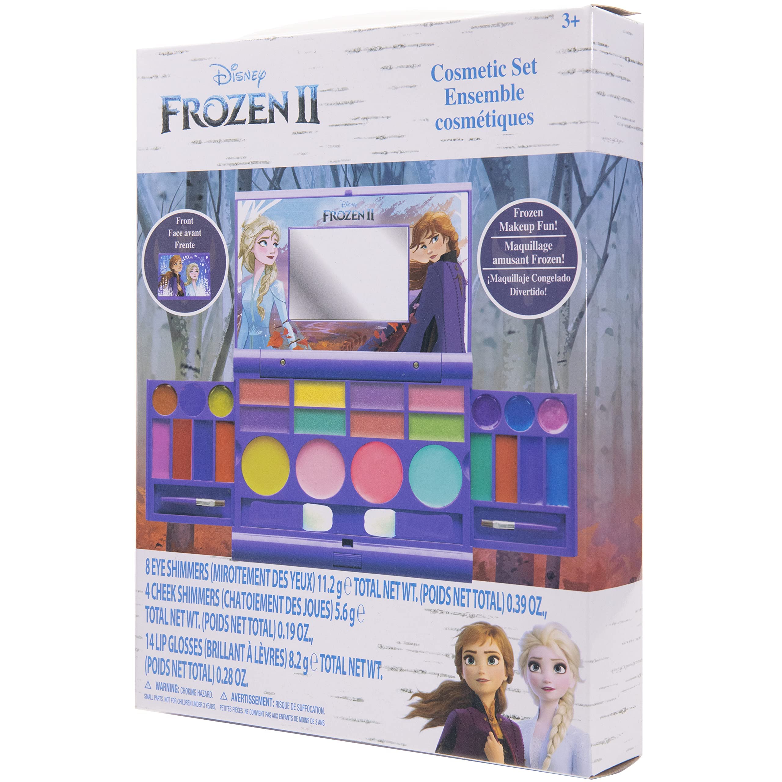 Disney Frozen Elsa Anna Cosmetic Compact Set with Mirror 22 Lip glosses, 4 Body Shines, 6 Brushes Colorful Portable Foldable Washable Makeup Beauty Kit Box Set for Girls Kids Toddler