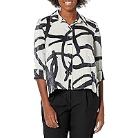 MULTIPLES Women's Petite Turn-up Cuff Three Quarters Sleeve Button Front Hi-lo Shirt