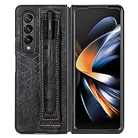 Case For Galaxy Z Fold 4,Luxury Shockproof Premium PU+PC,Lightweight Slim Protective Scratch-Resistant Phone Case With S Pen Holder Wrist strap For Samsung Galaxy Z Fold 4 5G (7.6 inch) (Black)