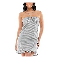 Speechless Womens Juniors Linen Blend Striped Halter Dress