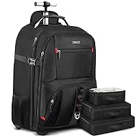 ZOMFELT Rolling Backpack, Travel Backpack with Wheels, Carry on Backpack with 3 Packing Cubes, 17.3 Inch Wheeled Laptop Backpack for Men Women Adults to Travel Work Business Black