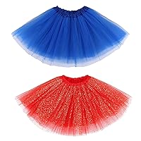 Simplicity Royal Blue and Red Sequin Women's Classic Elastic 3 Layered Ballet Tulle Tutu Skirt