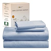 Soft 100% Cotton Sheets Full Size Bed Sheet Set with Deep Pockets, 4 Piece Full Size Sheets Set with Sateen Weave, Cooling Sheets (Blue)