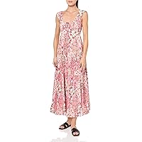 Angie Women's Tie Front Printed Short Sleeve Maxi Dress