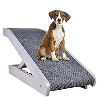 Voraiya®Dog Stairs -Thickened Solid Wood, Dog Ramps for Small Dogs, Pet Stairs -5 Levels with Adjustable Height, Non Slip Portable Folding, Supports up to 120 lbs, Pet Ramps for High Beds, Sofa, Car